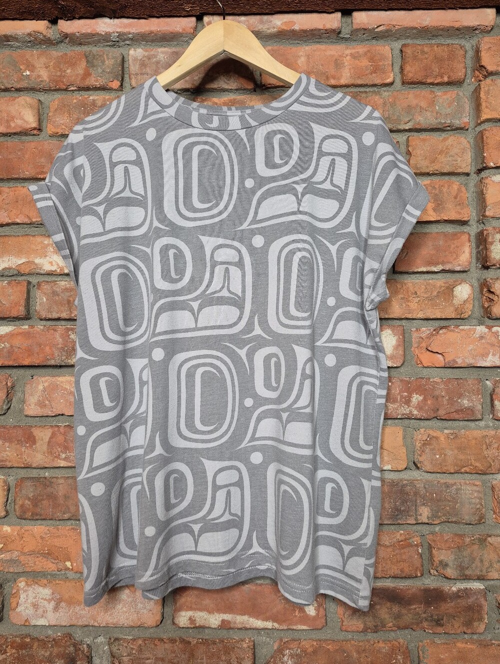 Native Northwest Large Grey Indigenous Art Graphic Cotton Blend Tunic Top